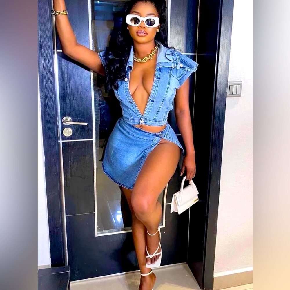 Denim Set W/Extreme Side Slit